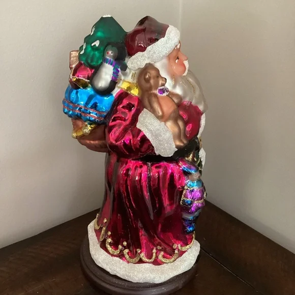 Thomas Pacconi Classics Santa Claus Hand Blown figurine wooden base vintage 14”